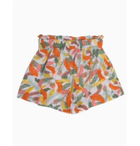 Short pour fille en viscose écologique motifs plumes orange