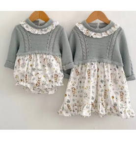 Robe mix and match gris et imprimé lapin en coton