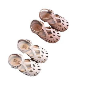 Sandales été fille à boucles en velcro - beige