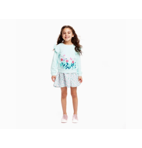 Ensemble pull floral menthe et robe en jersey pour filles