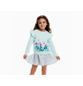 Ensemble pull floral menthe et robe en jersey pour filles