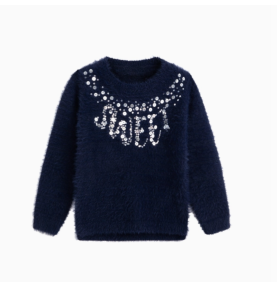 Pull bleu pailletté pour fille