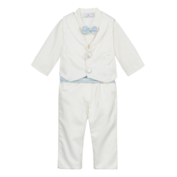 Ensemble cérémonie 4 pièces blanc et ciel bébé - Tenue Cérémonie Bébé