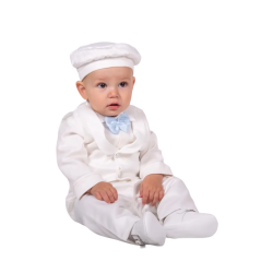 Ensemble cérémonie 4 pièces blanc et ciel bébé - Tenue Cérémonie Bébé