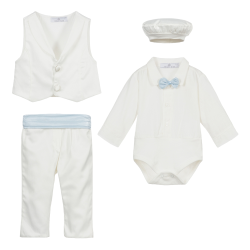 Ensemble cérémonie 4 pièces blanc et ciel bébé - Tenue Cérémonie Bébé