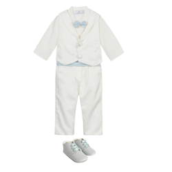 Ensemble cérémonie 4 pièces blanc et ciel bébé - Tenue Cérémonie Bébé