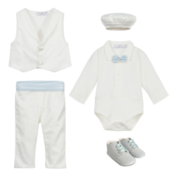 Ensemble cérémonie 4 pièces blanc et ciel bébé - Tenue Cérémonie Bébé